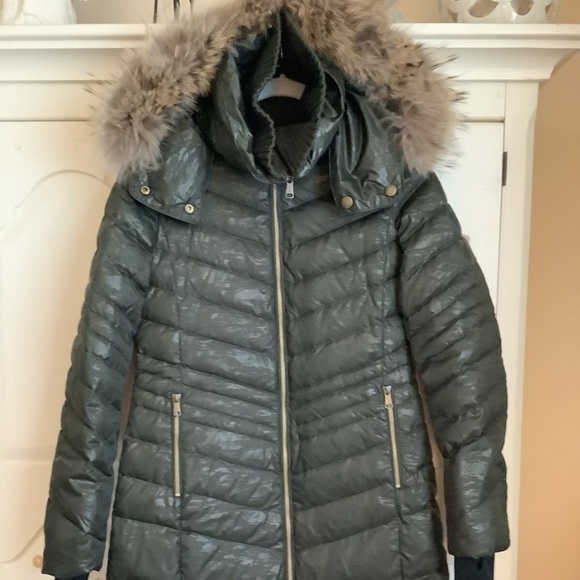 Andrew Marc Womens Green Quilted Down Jacket, Removable Hood - Size Medium - Picture 1 of 10